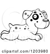 Cartoon Of A Black And White Cute Dalmatian Puppy Running Royalty Free Vector Clipart by Cory Thoman