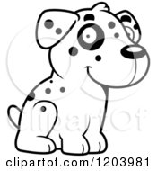 Cartoon Of A Black And White Cute Dalmatian Puppy Sitting Royalty Free Vector Clipart by Cory Thoman