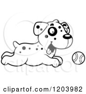 Poster, Art Print Of Black And White Cute Dalmatian Puppy Chasing A Tennis Ball