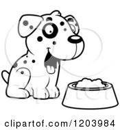 Poster, Art Print Of Black And White Cute Dalmatian Puppy Sitting By Dog Food