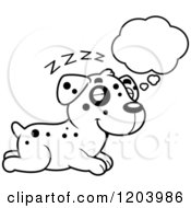 Cartoon Of A Black And White Cute Dalmatian Puppy Dreaming Royalty Free Vector Clipart