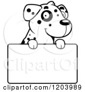 Poster, Art Print Of Black And White Cute Dalmatian Puppy Over A Sign