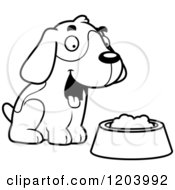 Poster, Art Print Of Black And White Cute Beagle Puppy With Dog Food