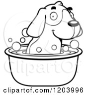 Cartoon Of A Black And White Cute Beagle Puppy Taking A Bath Royalty Free Vector Clipart