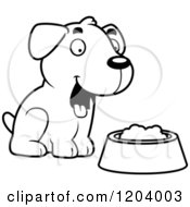Poster, Art Print Of Black And White Cute Labrador Puppy Sitting By Dog Food