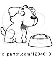 Poster, Art Print Of Black And White Cute Golden Retriever Puppy With Food