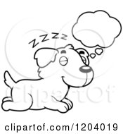 Cartoon Of A Black And White Cute Golden Retriever Puppy Dreaming Royalty Free Vector Clipart by Cory Thoman