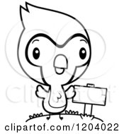 Cartoon Of A Black And White Cute Baby Blue Jay By A Sign Post Royalty Free Vector Clipart by Cory Thoman