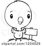 Cartoon Of A Black And White Cute Baby Parrot By A Sign Post Royalty Free Vector Clipart