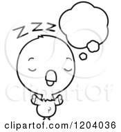Cartoon Of A Black And White Cute Baby Parrot Dreaming Royalty Free Vector Clipart