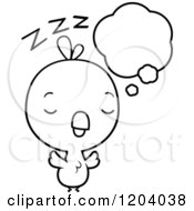Cartoon Of A Black And White Cute Baby Chick Bird Sleeping Royalty Free Vector Clipart