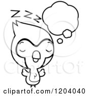 Cartoon Of A Black And White Cute Baby Blue Jay Sleeping Royalty Free Vector Clipart