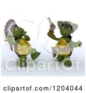 Clipart Of 3d Tortoises Playing Cowboys And Indians Royalty Free CGI Illustration
