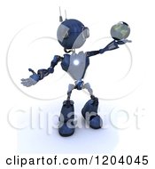 Poster, Art Print Of 3d Blue Android Robot Holding The Earth In His Hand