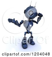 Poster, Art Print Of 3d Blue Android Robot Talking On A Cell Phone