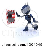 Poster, Art Print Of 3d Blue Android Robot Pushing A Panic Button