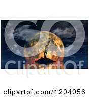 Poster, Art Print Of 3d Island With A Spooky Dead Tree Against An Orange Moon