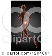 Clipart Of A 3d Running Medical Female Model With Glowing Lower Back Pain On Black Royalty Free CGI Illustration