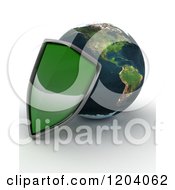Poster, Art Print Of 3d Globe Featuring The Americas And A Green Security Shield On Shaded White