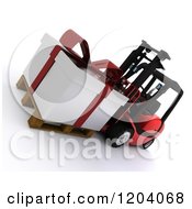 3d Christmas Delivery Gift Present On A Red Forklift