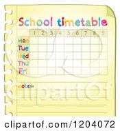 Cartoon Of A School Time Table Page Royalty Free Vector Clipart