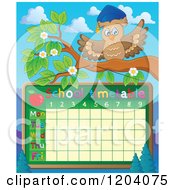 Cartoon Of A Professor Owl Over A School Time Table Royalty Free Vector Clipart
