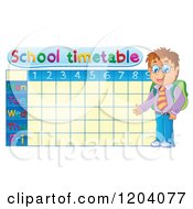 Cartoon Of A School Boy And Time Table Royalty Free Vector Clipart