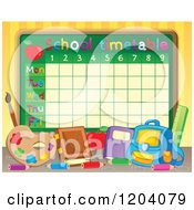 Cartoon Of A School Time Table With Supplies Royalty Free Vector Clipart