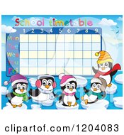 Cartoon Of A School Time Table With Penguins Royalty Free Vector Clipart