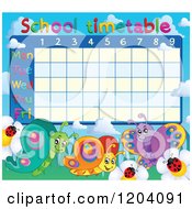 Cartoon Of A School Time Table With Ladybugs And Butterflies Royalty Free Vector Clipart