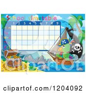 Poster, Art Print Of School Time Table With A Pirate Parrot Ship And Treasure
