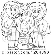 Cartoon Of Black And White Happy School Children With Their Bags Royalty Free Vector Clipart