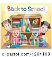 Happy Back To School Children Around A Book Shelf