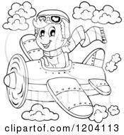 Poster, Art Print Of Black And White Happy Boy Pilot Flying A Plane
