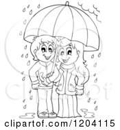 Poster, Art Print Of Happy Black And White Children Sheltered From The Rain Under An Umbrella