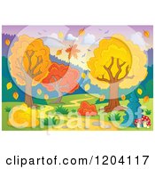 Cartoon Of A Hilly Path Leading Through An Autumn Landscape Royalty Free Vector Clipart