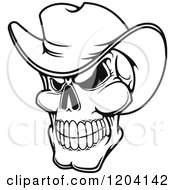 Poster, Art Print Of Black And White Grinning Cowboy Skull With A Hat