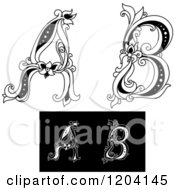 Clipart Of Vintage Black And White Floral Letters A And B Royalty Free Vector Illustration