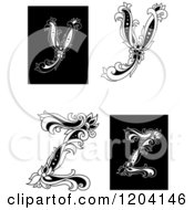 Clipart Of Vintage Black And White Floral Letters Y And Z Royalty Free Vector Illustration