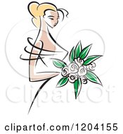 Clipart Of A Blond Bride With Pink Flowers Royalty Free Vector Illustration