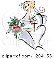 Clipart Of A Blond Bride With Red Flowers Royalty Free Vector Illustration