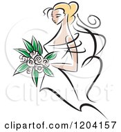 Clipart Of A Blond Bride With Pink Flowers 2 Royalty Free Vector Illustration