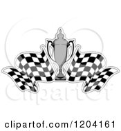 Poster, Art Print Of Grayscale Motor Sports Trophy Cup And Checkered Racing Flags 4