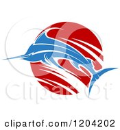 Clipart Of A Leaping Marlin Fish And Wave 3 Royalty Free Vector Illustration