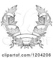 Poster, Art Print Of Grayscale Leaf And Ribbon Wreath Coat Of Arms 3
