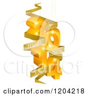 Clipart Of A Golden 3d Year 2014 Suspended With Happy New Year Banners Royalty Free Vector Illustration