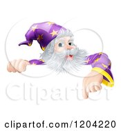 Poster, Art Print Of Happy Gray Bearded Wizard Pointing Down At A Sign