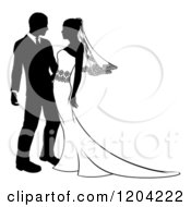 Black And White Silhouetted Wedding Couple Embracing