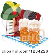 Poster, Art Print Of Oktoberfest German Hat On An Accordion With Beer Mugs