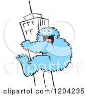 Blue Bigfoot Climbing A Skyscraper Building